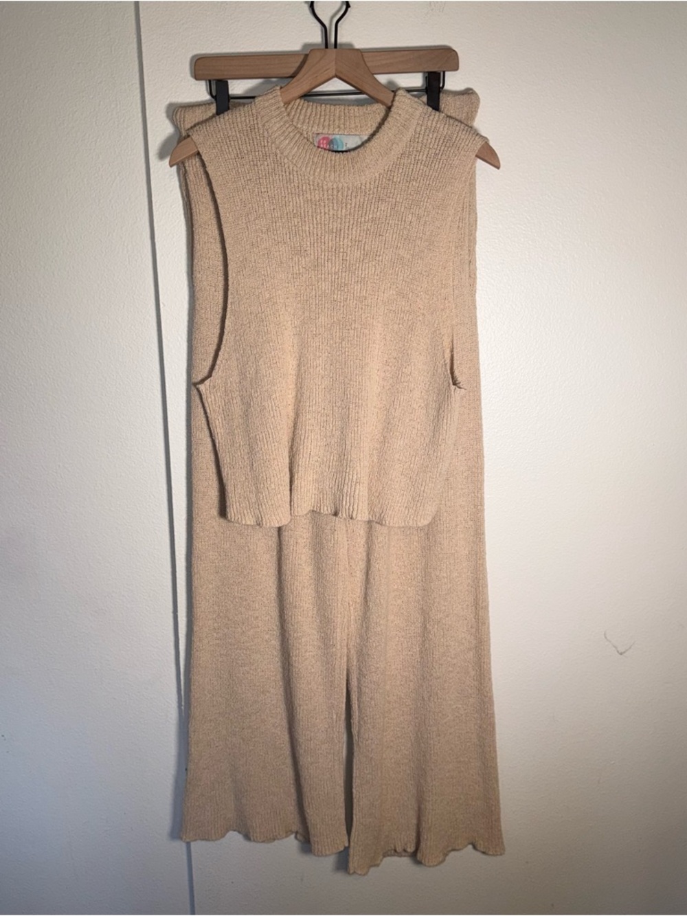 FREE PEOPLE FP BEACH chunky knit oversized comfy minimalist matching beach set L